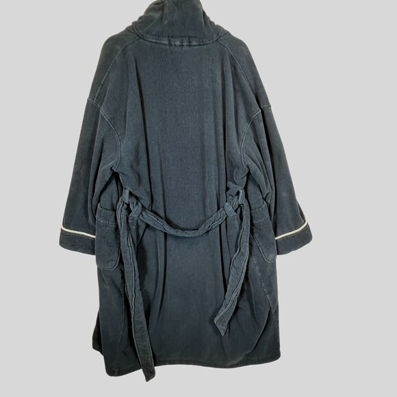 Nautica Mens Navy Blue Cotton Bathrobe With Piping Two Pockets & Adjustable Belt - Picture 4 of 11